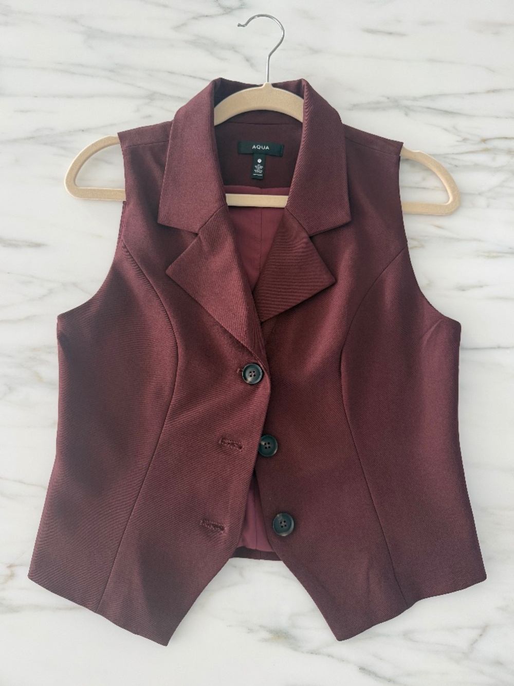Aqua - Burgundy Blazer Vest  Burgundy — Notch Lapel Waistcoat, Size S